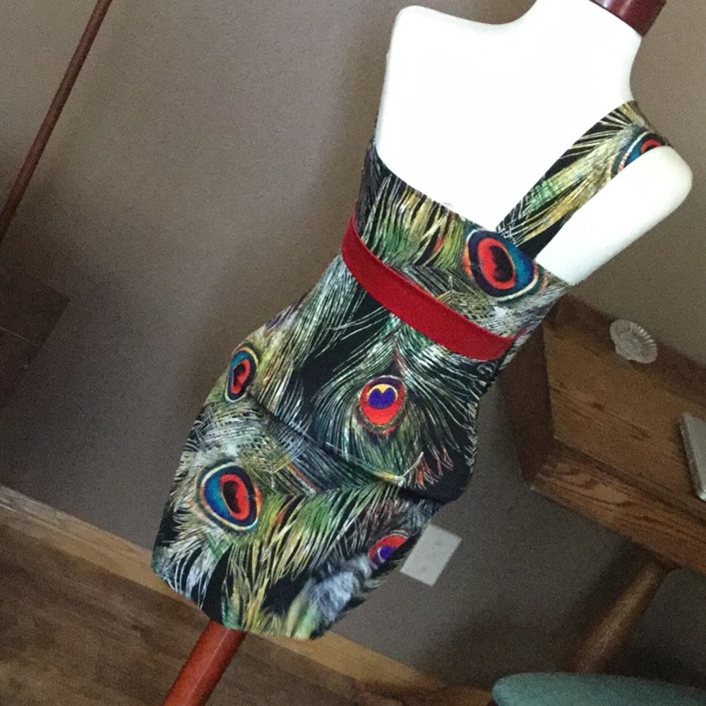 Peacock Print One Shoulder Dress - Picture 2 of 4
